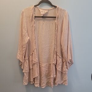 Light Pink Ruffled Open Cardigan - Women Tops 100% Cotton Size12